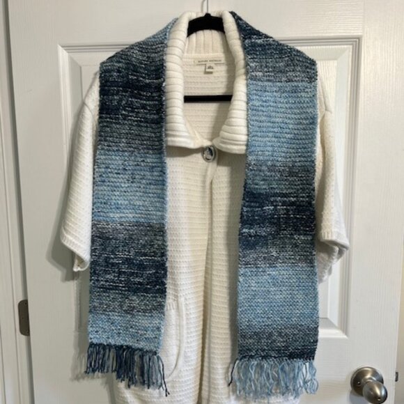 Handmade Denim Blue Crocheted Scarf 62" x 6" Soft Acrylic Yarn Cozy Winter - Picture 1 of 5